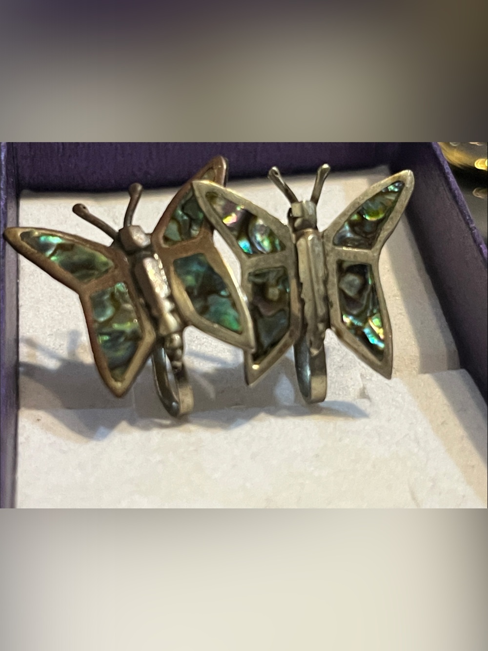 Vintage Sterling Silver Abalone Butterfly Screw Back Earrings - Picture 7 of 9